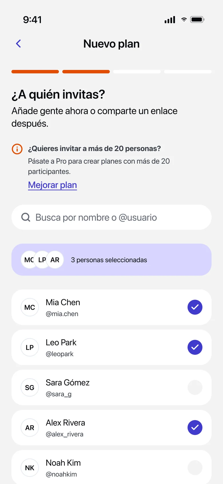 Elegir amigos para un plan nuevo