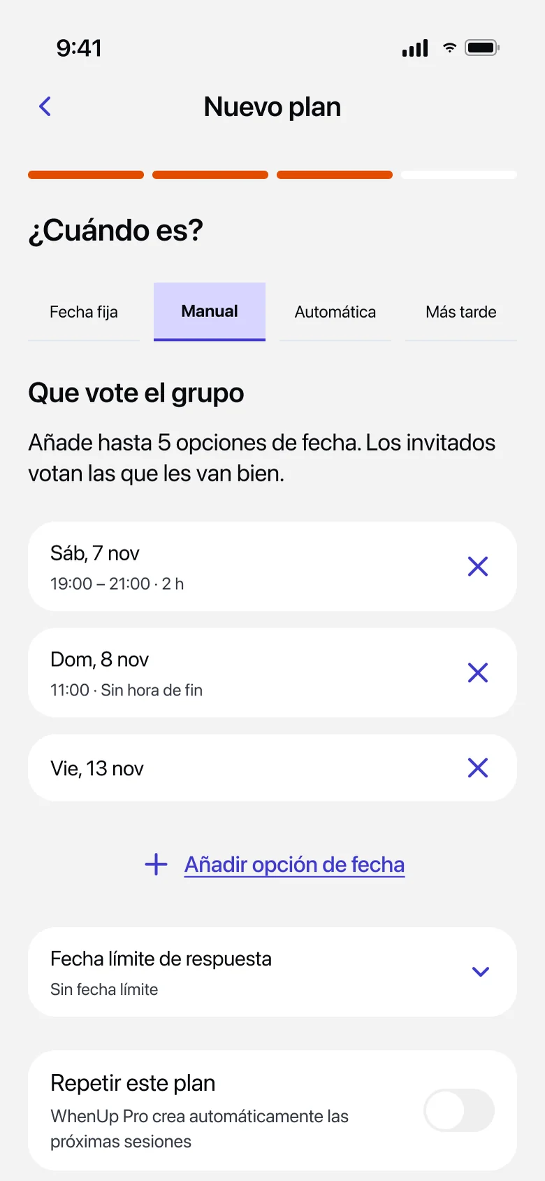 Votación manual con opciones de fecha