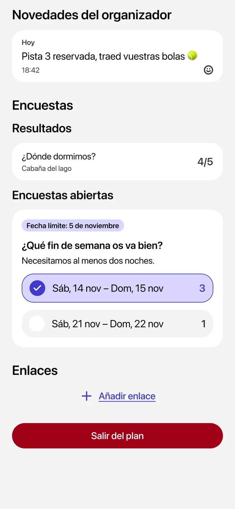 Votando una opción de fin de semana