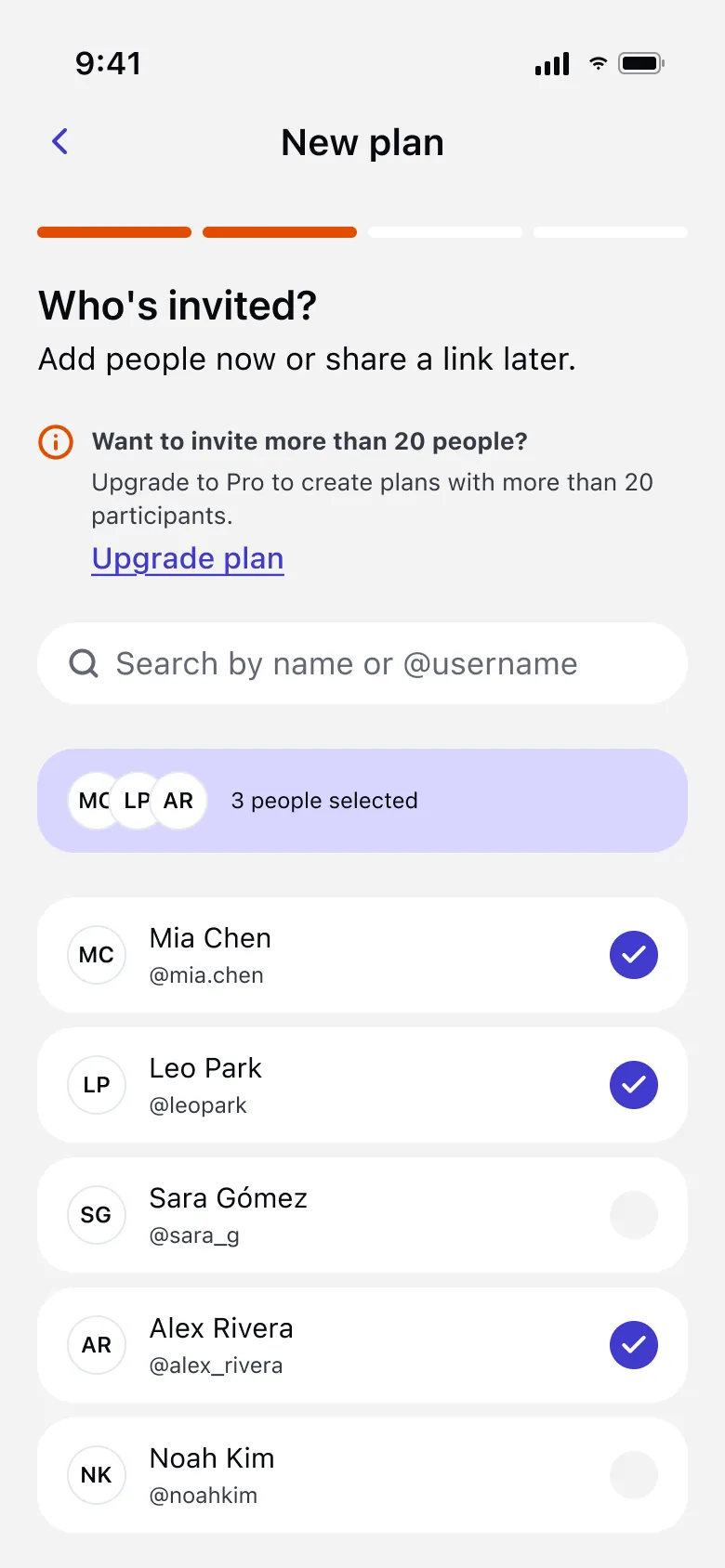 Choosing friends for a new plan