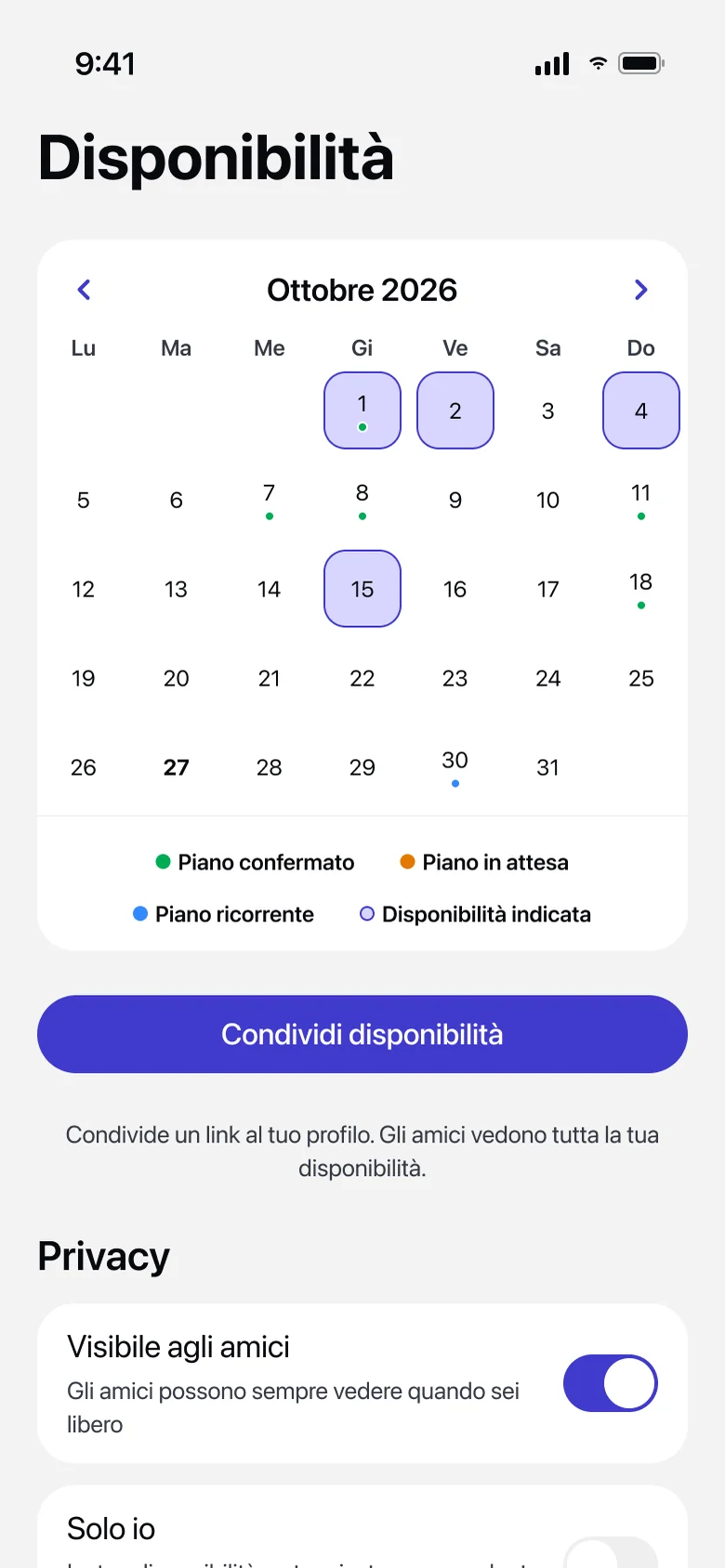 Calendario della disponibilità di WhenUp