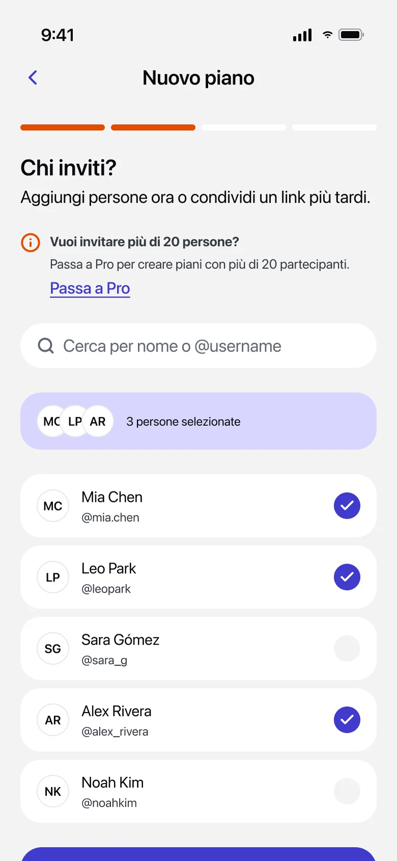 Scelta degli amici per un nuovo piano