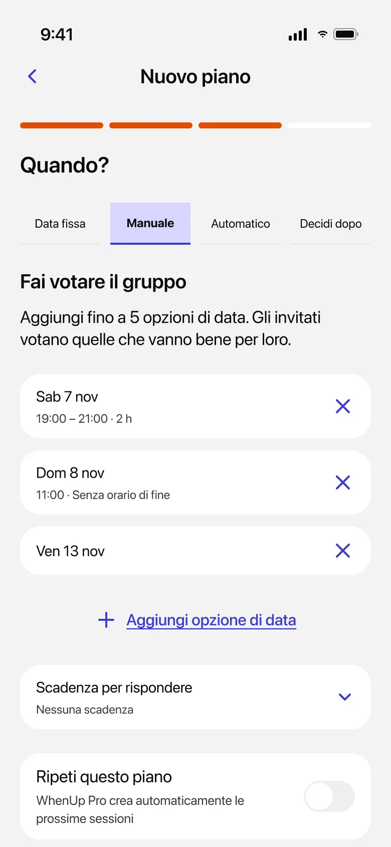 Voto manuale con opzioni di data