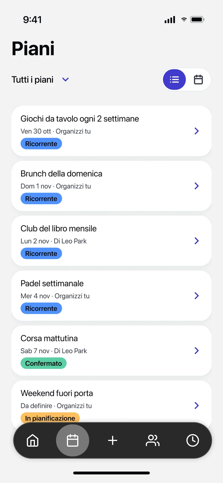 Elenco dei piani