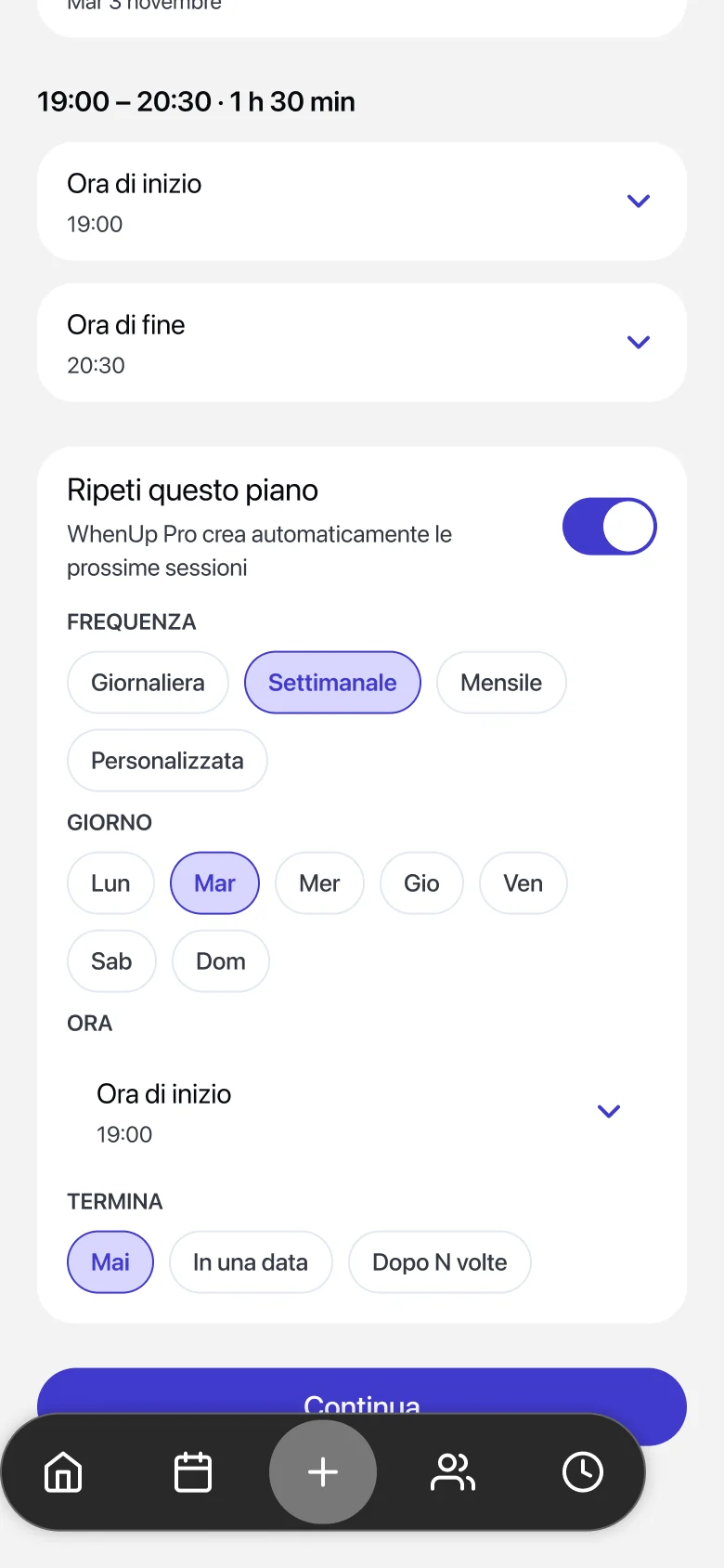 Impostazioni di ripetizione del piano