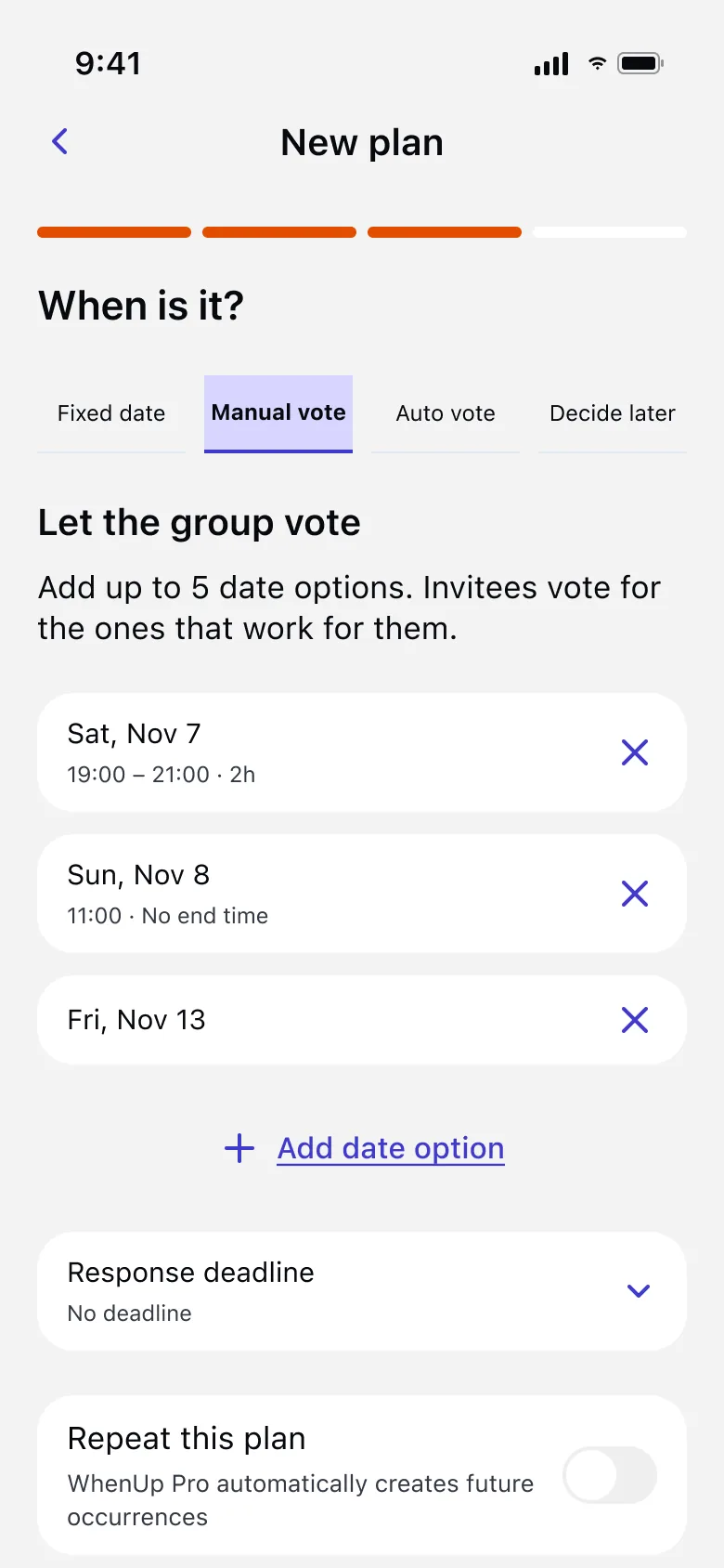 Manual vote with date options