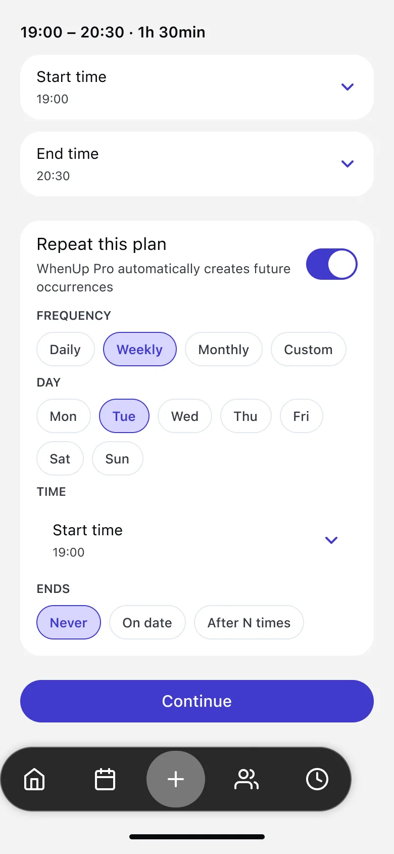 Repeat this plan settings